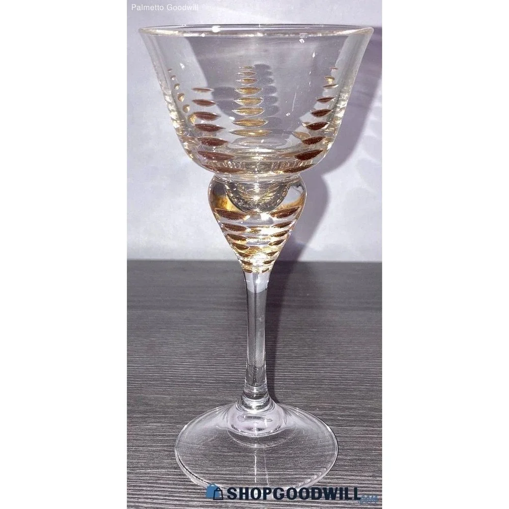 Vintage Cordial Glasses Set 4 Gold Leaf Etched Stemware Aperitif Liqueur Barware